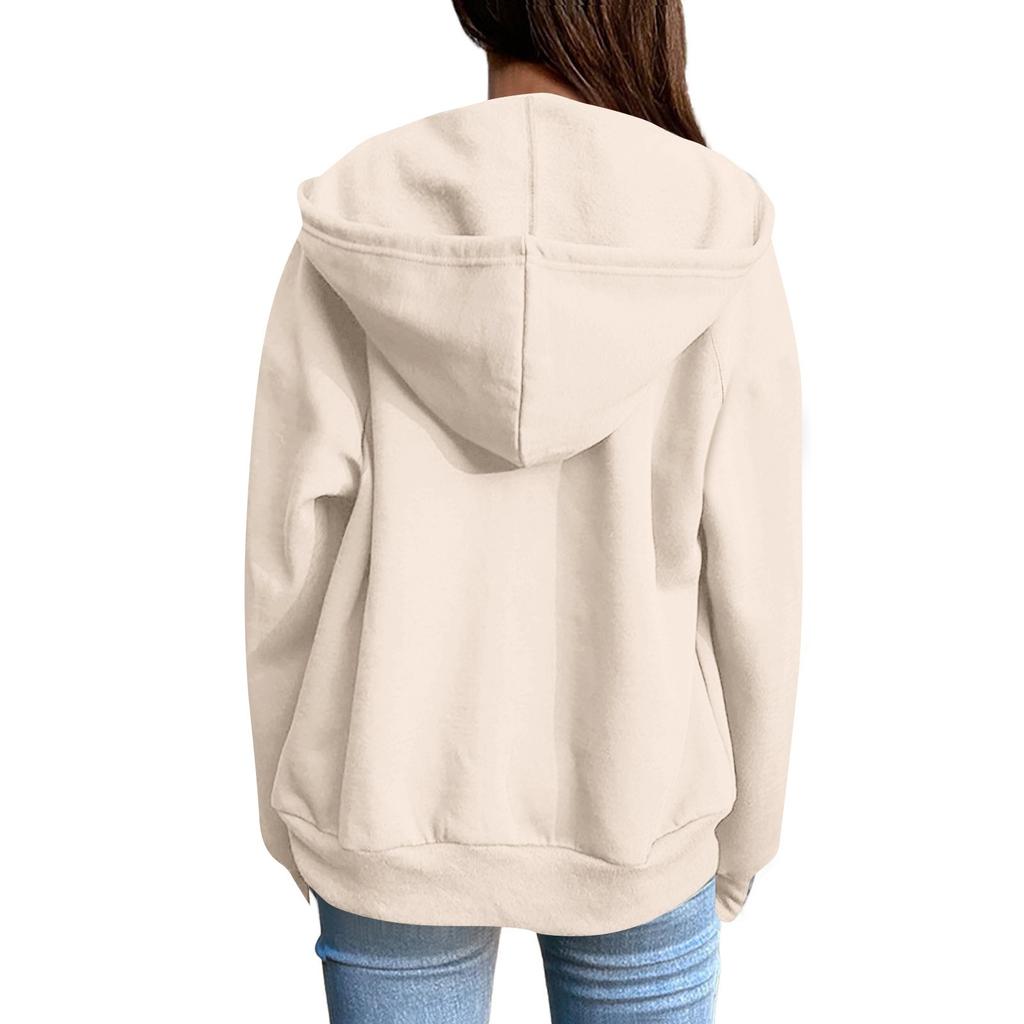 Women's Fashionable Casual Solid-color Long-sleeved Pullover Hooded Jacket