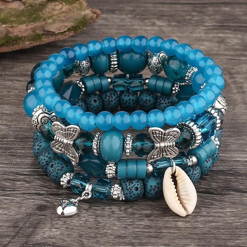 

Богемия Очки Бусины Браслеты Наборы для Женщин Многослойные Украшения Из Ракушек Аксессуар