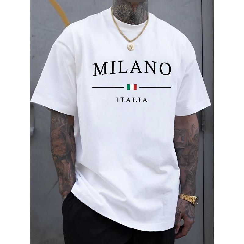 Taglia Europea Uomo Nuova Moda Stampa Lettere Milan Switch Casual Manica Corta Estiva Fresca, Elegante e Versatile, Comoda Estate