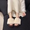 New Women's Fashion Slippers Round Toe Platform Sole High Heels One-line Fur Slippers Outdoor Fashion All-match Suede Flat Shoes