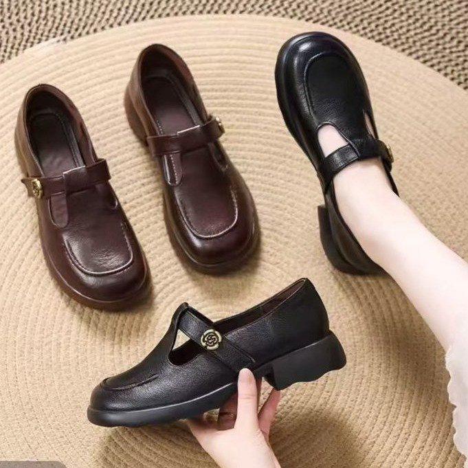 Foreign-style Single Shoes Women's Autumn 2025 New Soft-soled Flat-soled Versatile Shallow Mouth Work Leather Shoes Women's Round Head Shoes