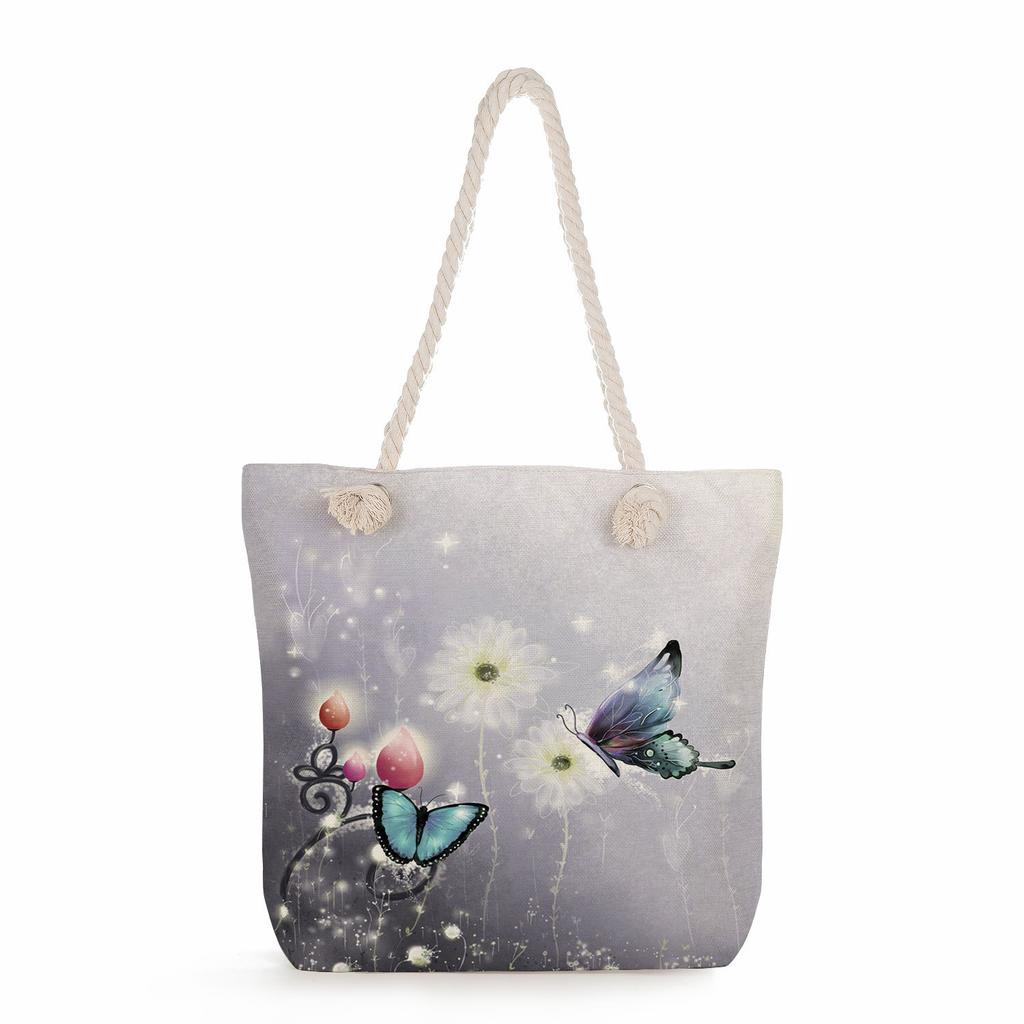 Butterfly print thick rope single-shoulder beach bag 7236 CLE
