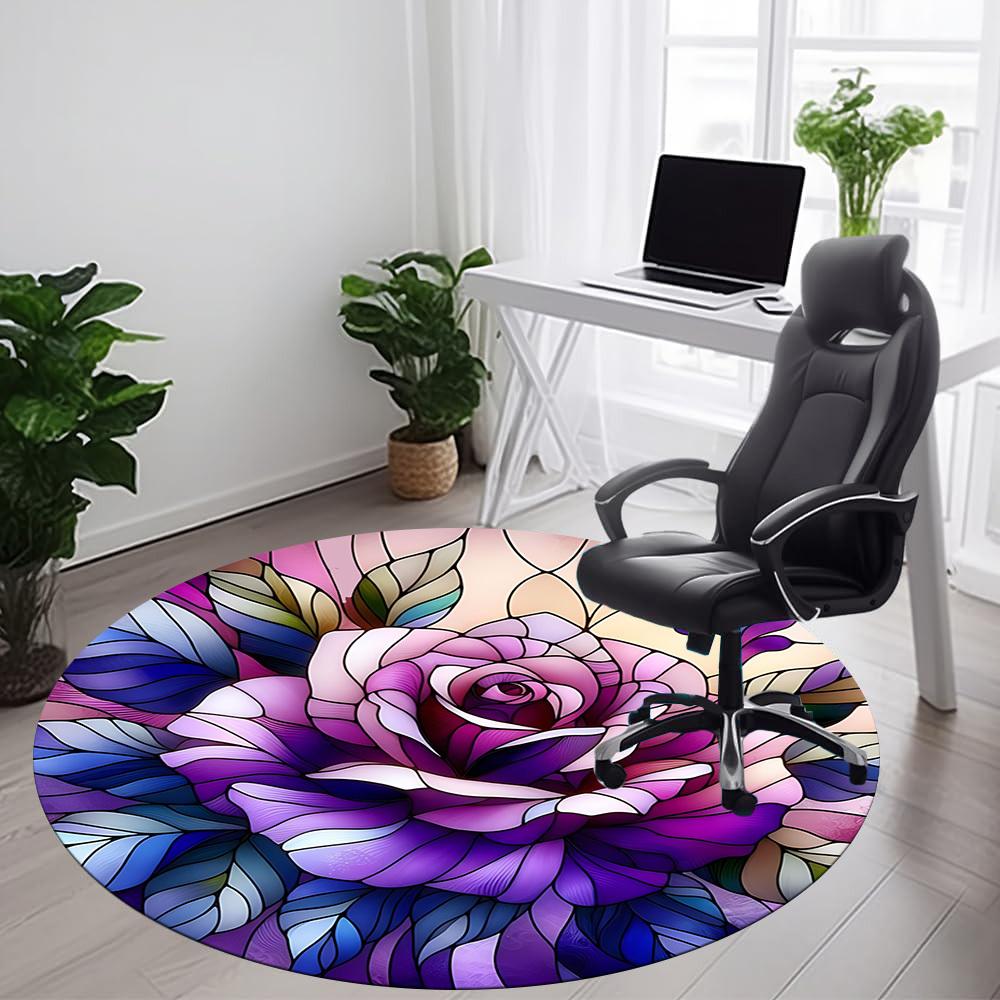 1pc Rose StainedGlass Office Round Area Rug, Indoor Mat Suitable ForOffice, Under Office Chairs Bedroom Living Room Home Decor, Room Deco  D091