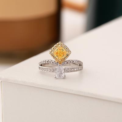 Zircon Women'S Ring Pink Diamond Yellow Diamond Color Ring Square Jewelry High Carbon Diamond Ring