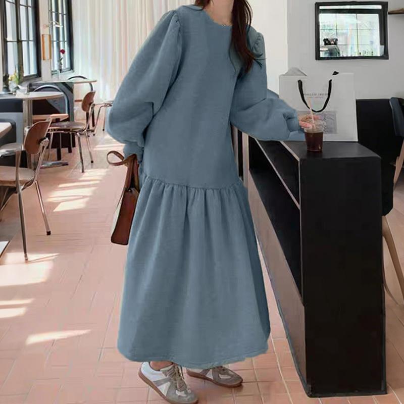 

ZANZEA Женское повседневное платье-свитшот с круглым вырезом, длинными рукавами и свободного кроя, осеннее 4XL синий