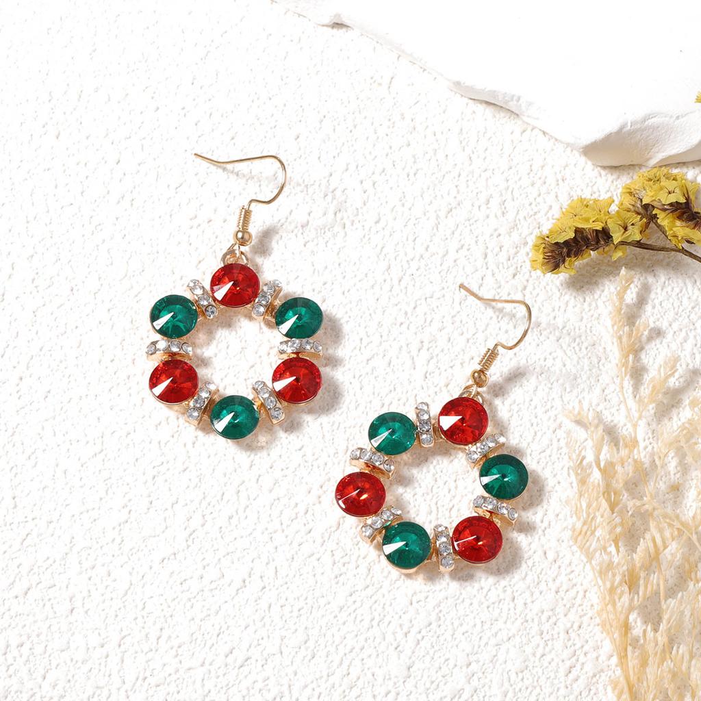 Bohemian retro personality trend colored diamond alloy hollow geometric round ear hook versatile premium women's model