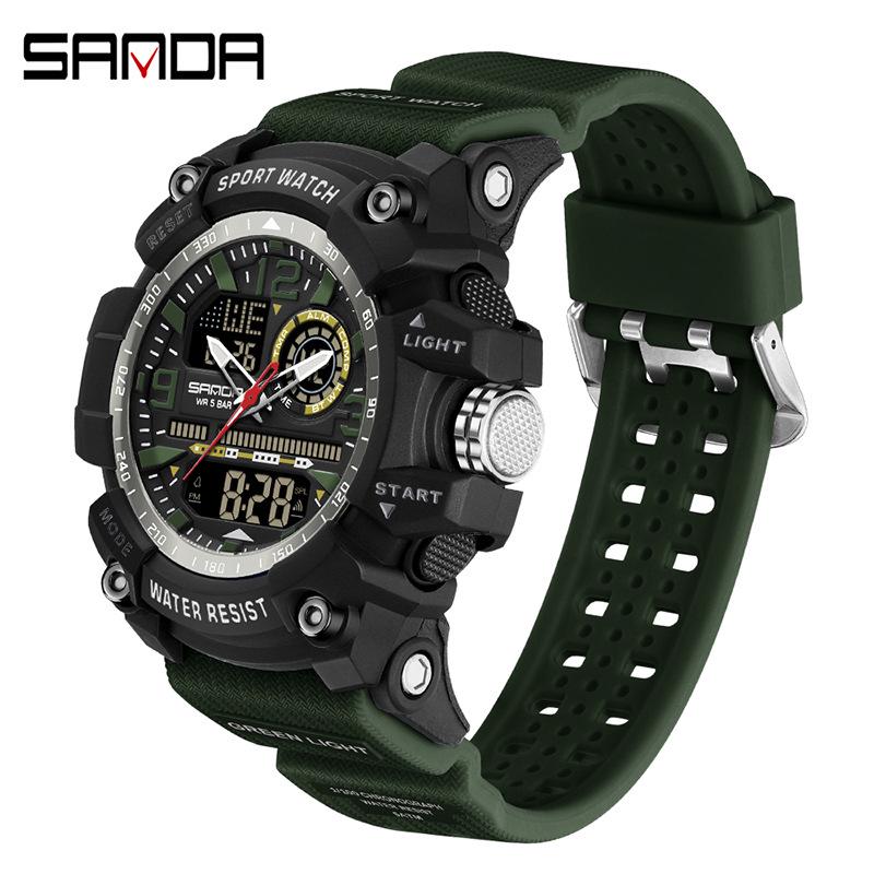 SANDA Jugend Trend Schwarz Tech Multifunktionale Wasserdichte Stoßfeste Herren Elektronische Uhr