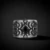 Retro Floral Patterns Black Ziron Adjustable Open Ring For Men Gothic Punk Edgy Silver-plated Copper  Accessories Gift