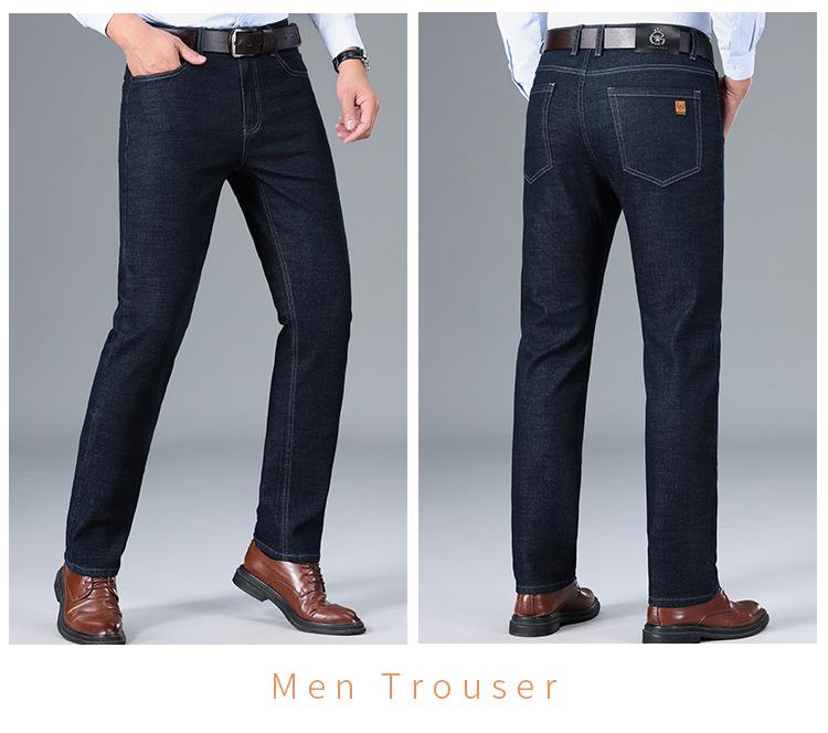 Elastische Jeans mit hoher Taille für Herren: Knitterfreie, dicke Hose für Herbst und Winter