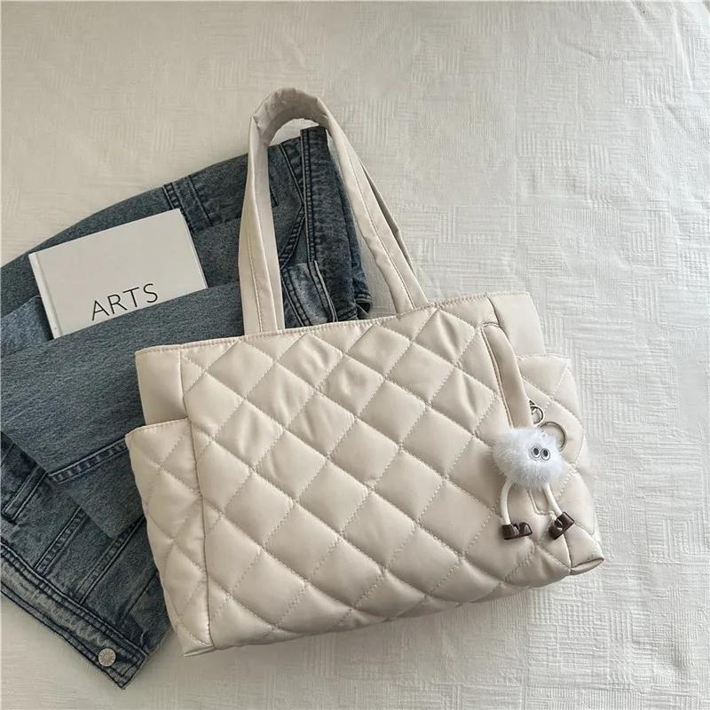 Large Capacity Rectangular Single Shoulder Bag Korean Style Commuter Tote Handbag for Women Lightweight Casual Cotton