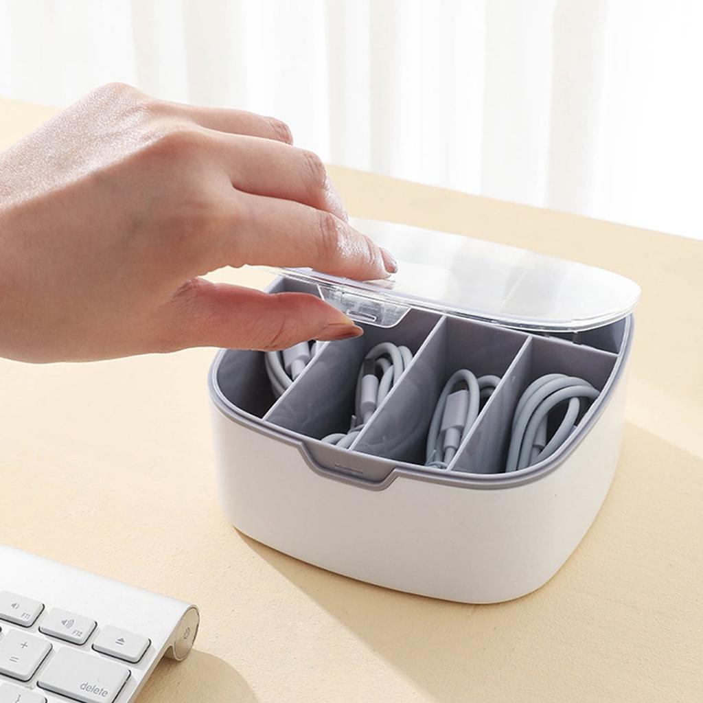 1pc-Data Cable Storage Box, Dust-proof Split Charging Cable Storage and Management Box, Plastic Desktop Phone Charging Cable Sor