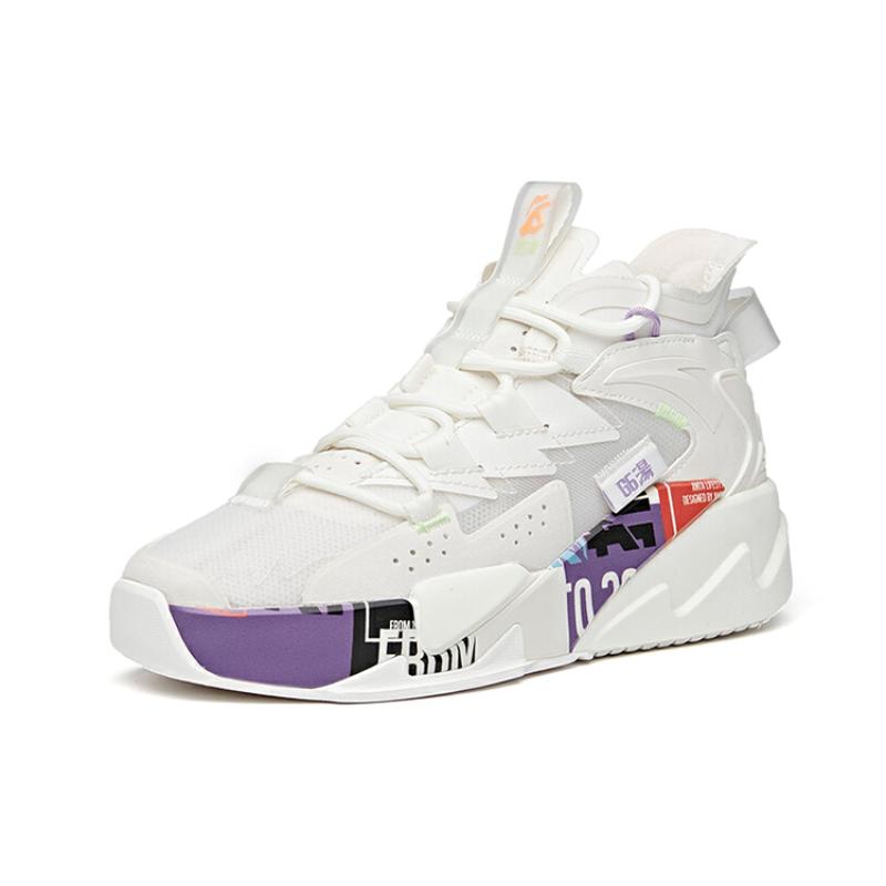 Anta G6 Wear-Resistant High-Top Skateboard Shoes Women's White Purple Sneakers 122128089-1