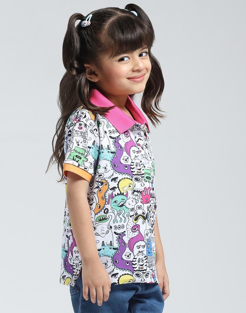 MONTE CARLO Girls Printed Polo Neck Half Sleeve T-Shirt