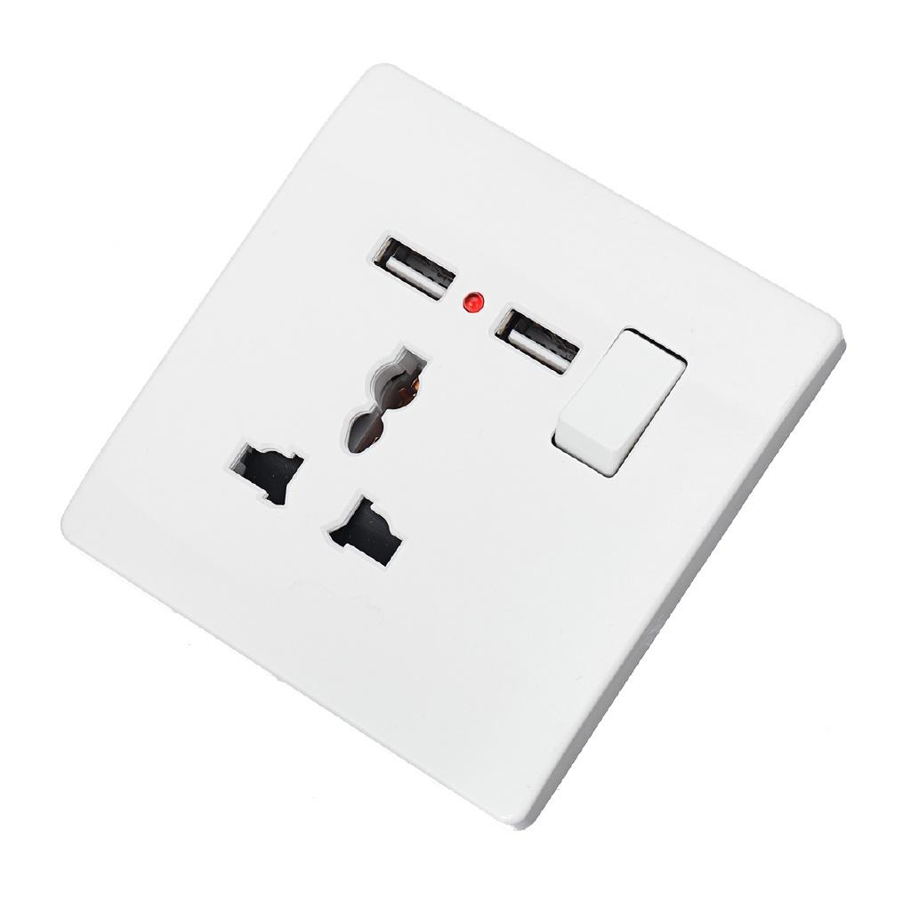 13A Wall Socket 2 USB Power Adapter Port Outlet Panel Electrical Socket Home Fittings Charger Anti Impact Easy Install