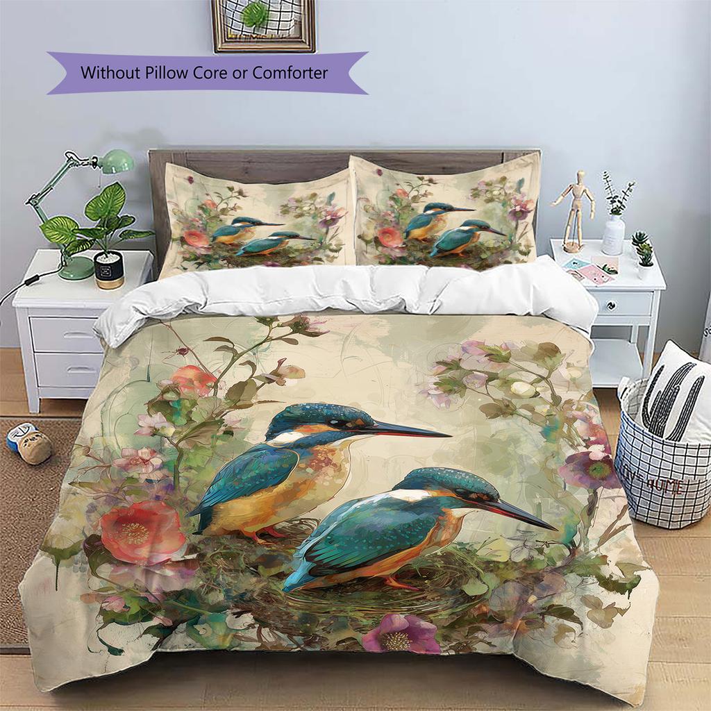 Flower Bird Pattern Bedding Quilt Set  Home Decoration  Gift (1 * duvet cover + 2 * pillowcase  without core)
