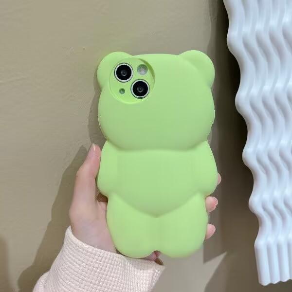 

Милий 3D рідкий силіконовий чохол для телефону з ведмедиком для iPhone15 14 13 Pro Max 11 12 XR XS X 14Max протиударний Funda For iphone 14 зелений