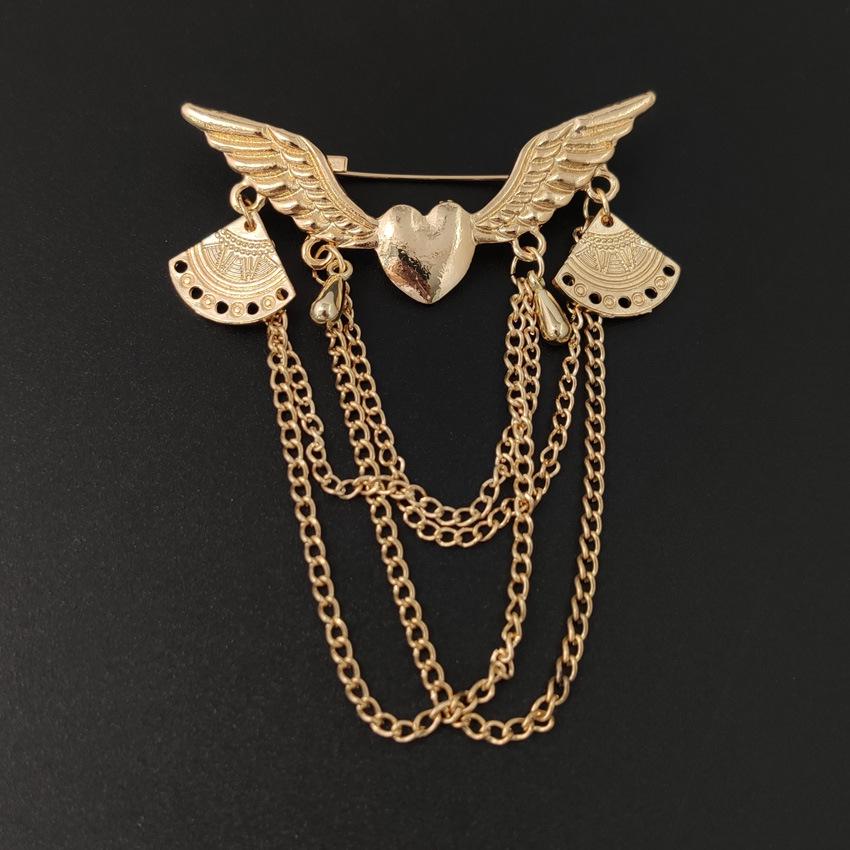 Creative Love Wings Brooch with Retro Tassel Multi-Layer Chain