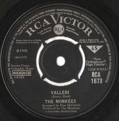 7inch Record MONKEES  Valleri RCA1673 RCA VICTOR 1968 UK Rock Used