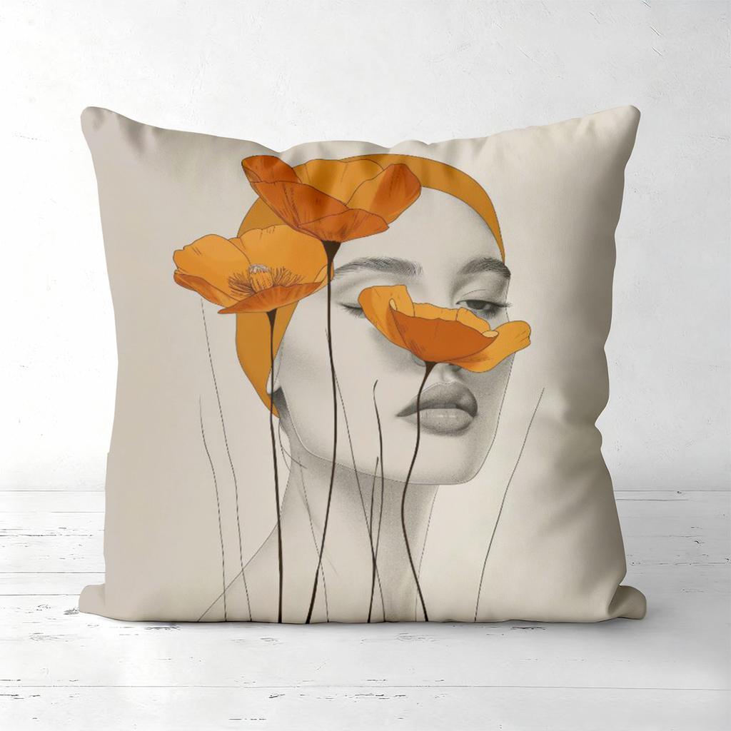 Floral Face Pattern Decorative Cushion Pillow Covers Polyester Pillowcase, Sofa Decorative Cushion Cov Headboard Pillow