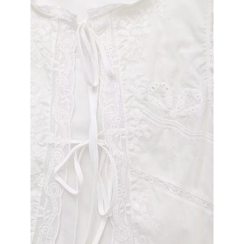 Jnleaog Autumn New Women's Clothing Fashion Style French Fashion All-Match Bowknot Decoration Embroider Tops