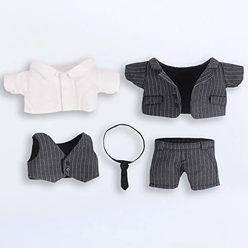 niannyyhouse 15cm Doll Clothes, Cotton Doll Clothes Suit, Jacket, Dress Shirt, Vest, Tie, and Pants, 5-Piece Set, Striped, for Plush Dolls (15cm, Blac