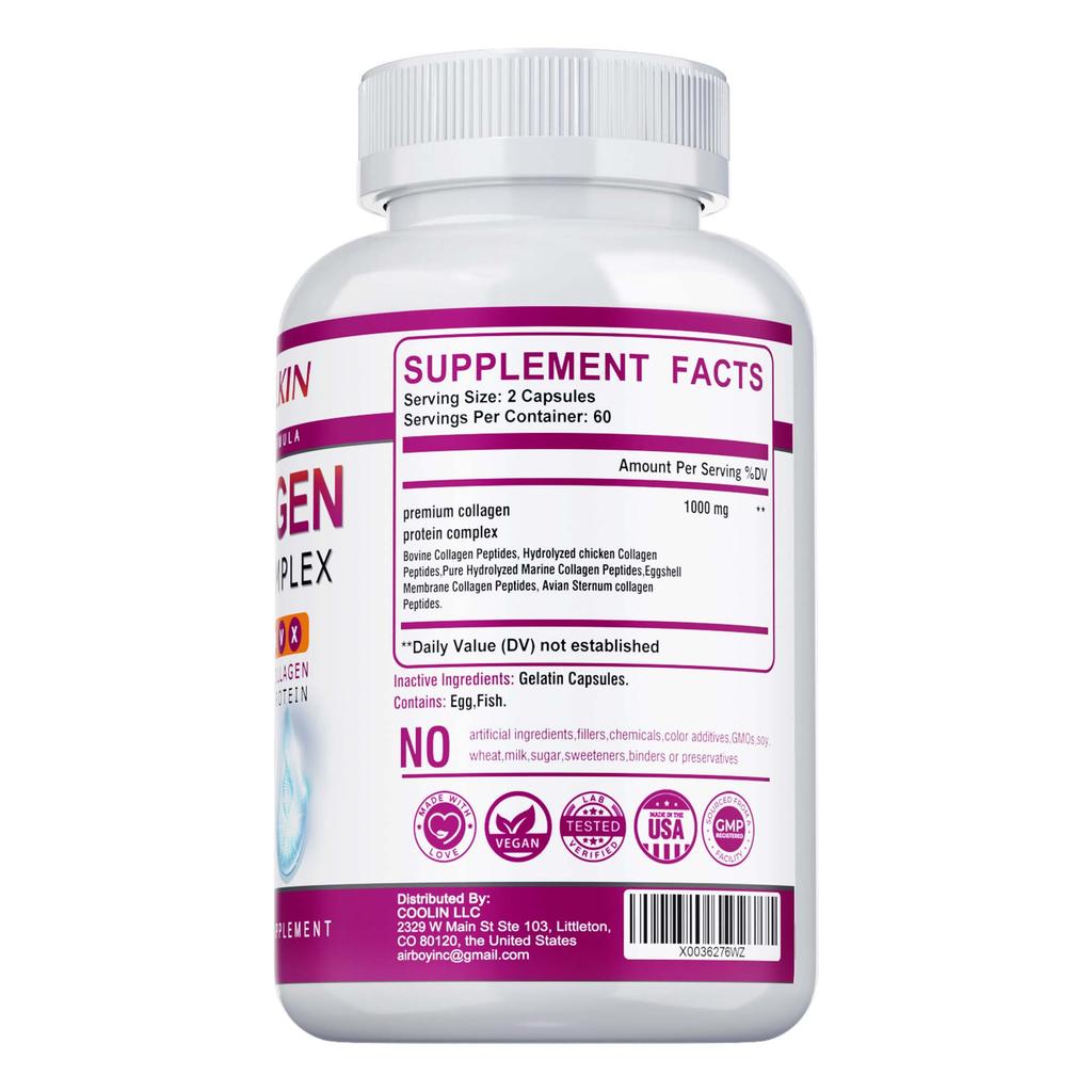 Type 5 Complex Hydrolyzed Collagen Capsules, Skin Care, Hair Care, Nail Care, Joint Care, Adult Dietary Supplement