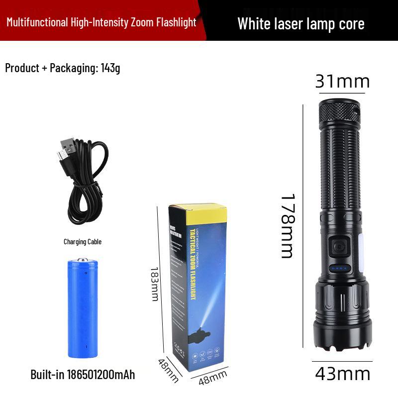 Temu 115B Multi-Function Rechargeable Flashlight: Strong Light, Zoomable, with Digital Display for Outdoor Patrol and Night Fishing Emergencies.