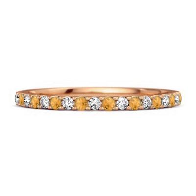 Citrine Alternating White Accent Eternity Band Ring- 925 Sterling Silver Rose Gold Vermeil