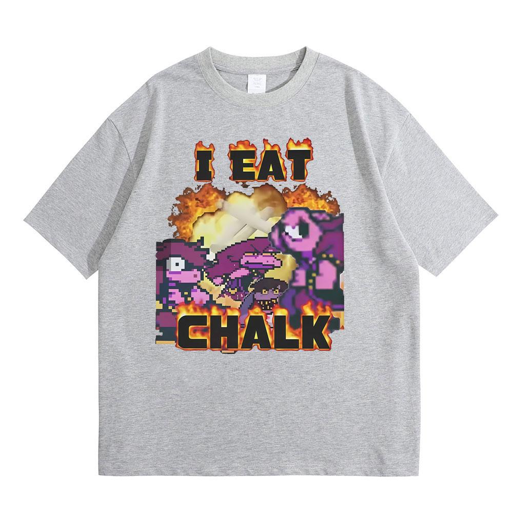 Game Deltarune I Eat Chalk Funny Meme Tshirt Men Women Causal Cotton Short Sleeve Tshirts Male Otaku Lovers Fans Gift T Shirts