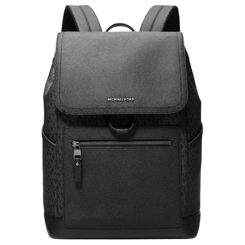 MICHAEL KORS Hudson Tonal Metal Logo Sign Coated Canvas Backpack Regular Men's Black