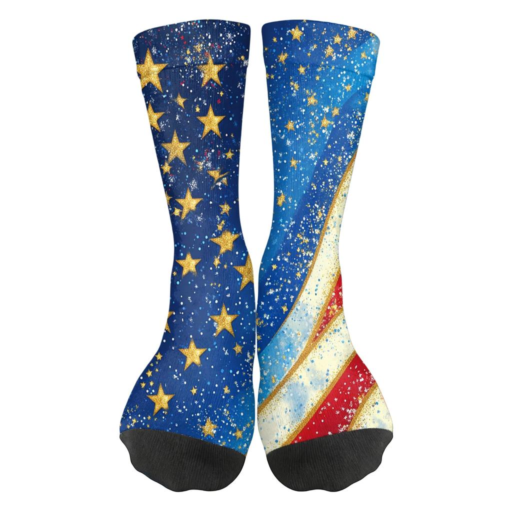 Women Breathable Comfortable Crew Socks Mid Calf Socks with Independence Day Themed Print Soft Stretchy Material for Daily Wear