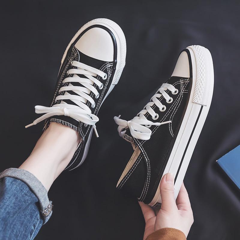 Spring Thick-soled Heightening Canvas Shoes Step On Half-heeled Slippers Versatile Casual Lazy Shoes Tide
