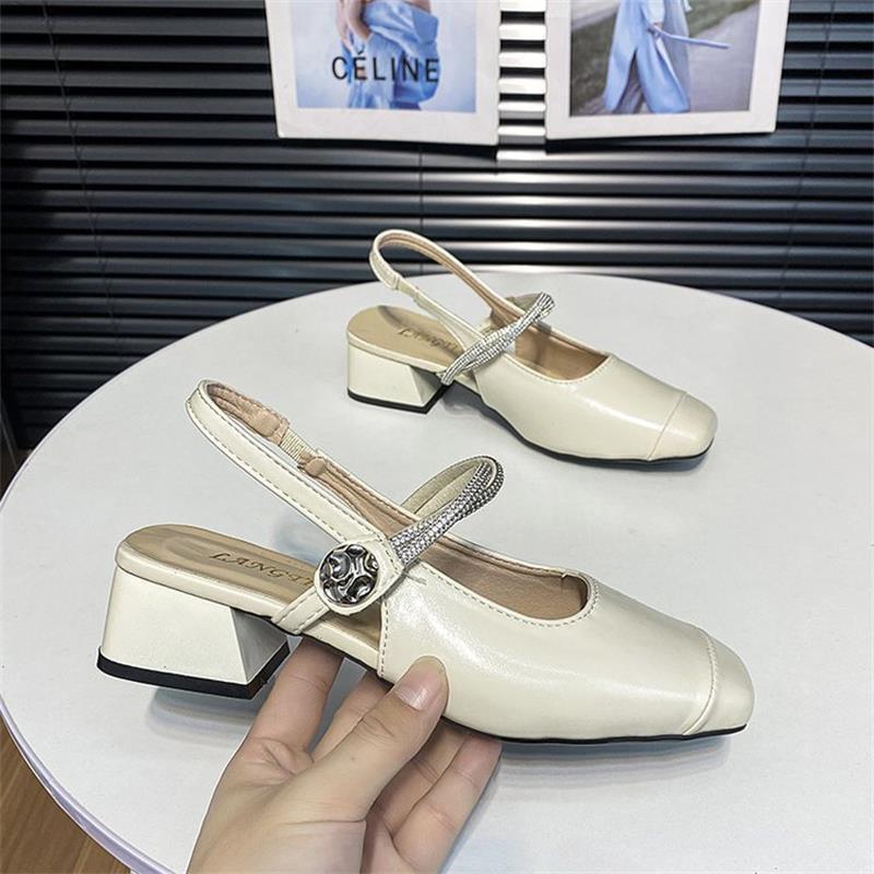 thick-soled thick-heeled rhinestone bag head sandals for women to wear 2025 summer temperament commuting versatile fairy style Mary Jane shoes