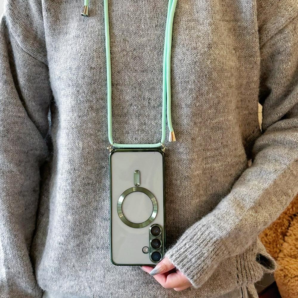 Crossbody Necklace Lanyard Plating Magnetic For Magsafe Clear Case For Samsung S26 S25 Ultra S24 S23 S22 S21 Plus Soft Cover