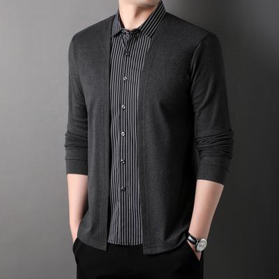 Fake Two-piece Striped Splicing New Spring Men's Lapel Pullover Fashionable Casual Bottoming Shirt for Men