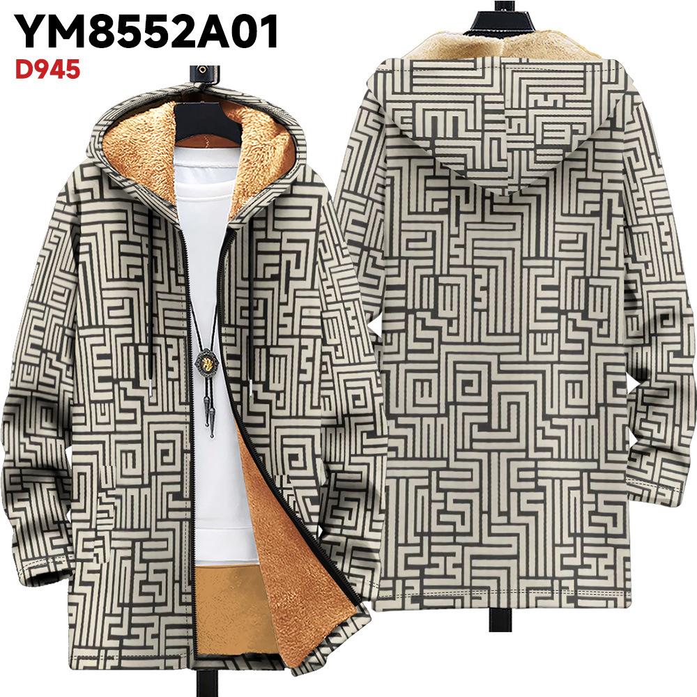 New jacket: multi-colored pattern elements, zipper hooded cardigan, thickened winter fleece padded clothes, yellow lining, trendy cotton clothes