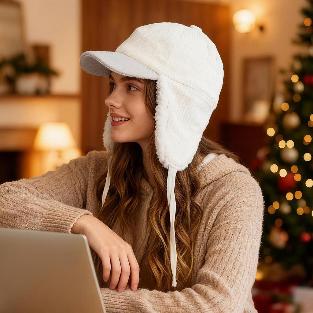 Autumn Winter Fleece Lamb Wool Baseball Cap for Women, Outdoor Warm Fleece Hat, Windproof Earflap Thermal Baseball Cap Unisex