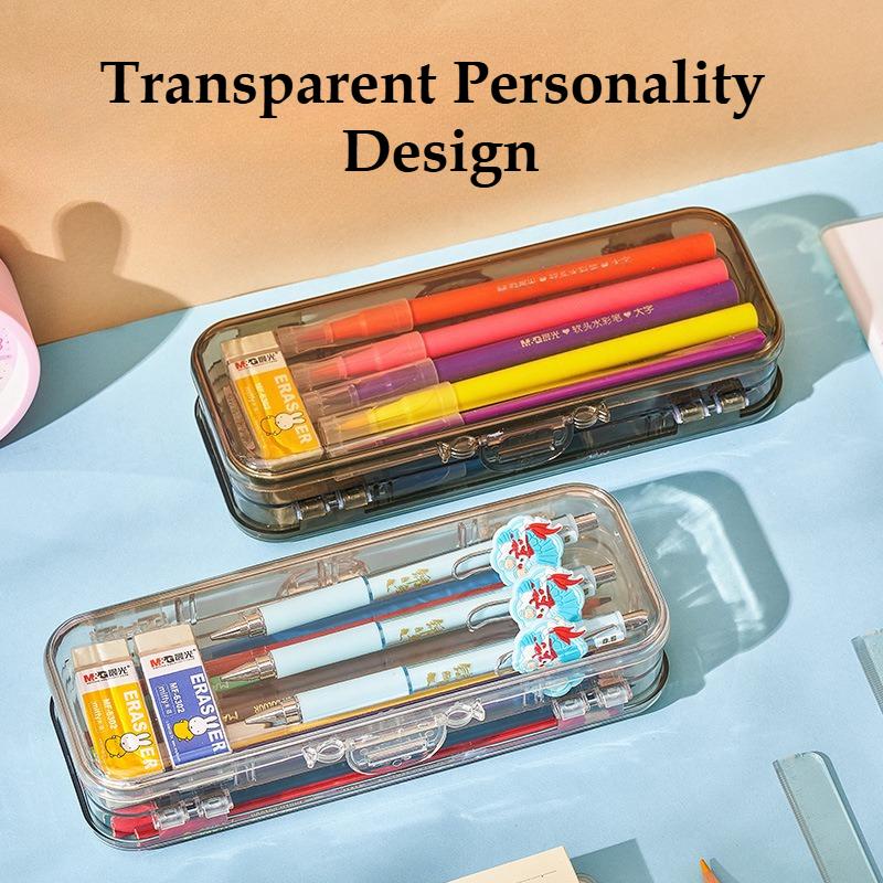 Simple Transparent Pencil Case Plastic Double Door Double Open Pencil Box Storage Box Stationery Estuches Office Supplies
