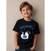 Taglie Europee Gatto Nero con Motivo Curioso Divertente Maglietta per Bambini| Adorabile Dettaglio Blu e Decorazioni a Stella, Abbigliamento Casual ed Energetico Divertente per Ragazzi