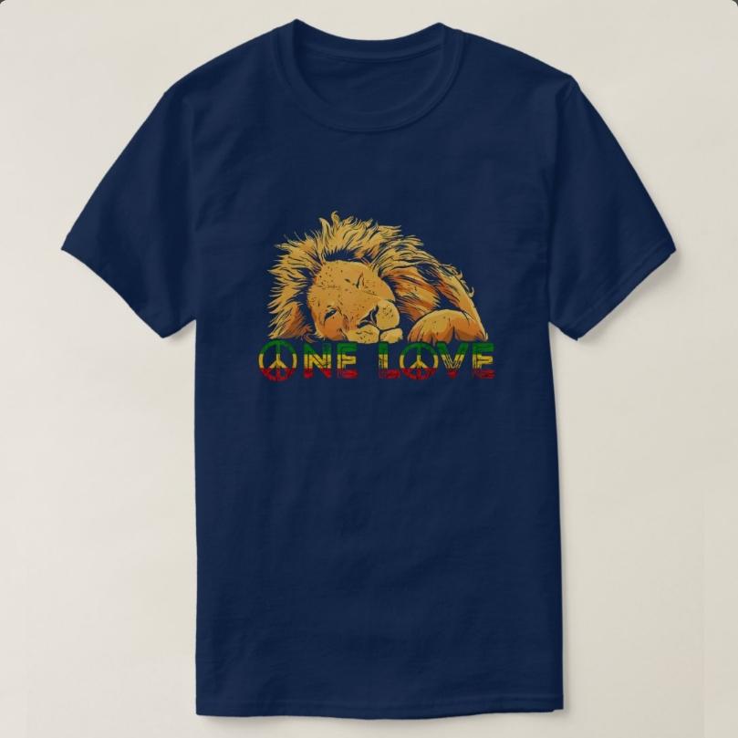 Reggae Lion of Judah One Love Rasta Rastafari Etophian TShirt 100 Cotton ONeck Short Sleeve Summer Casual Mens Tshirt