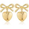 Gold Heart Dangle Earrings For Women Ribbon Bow Dangle Earrings