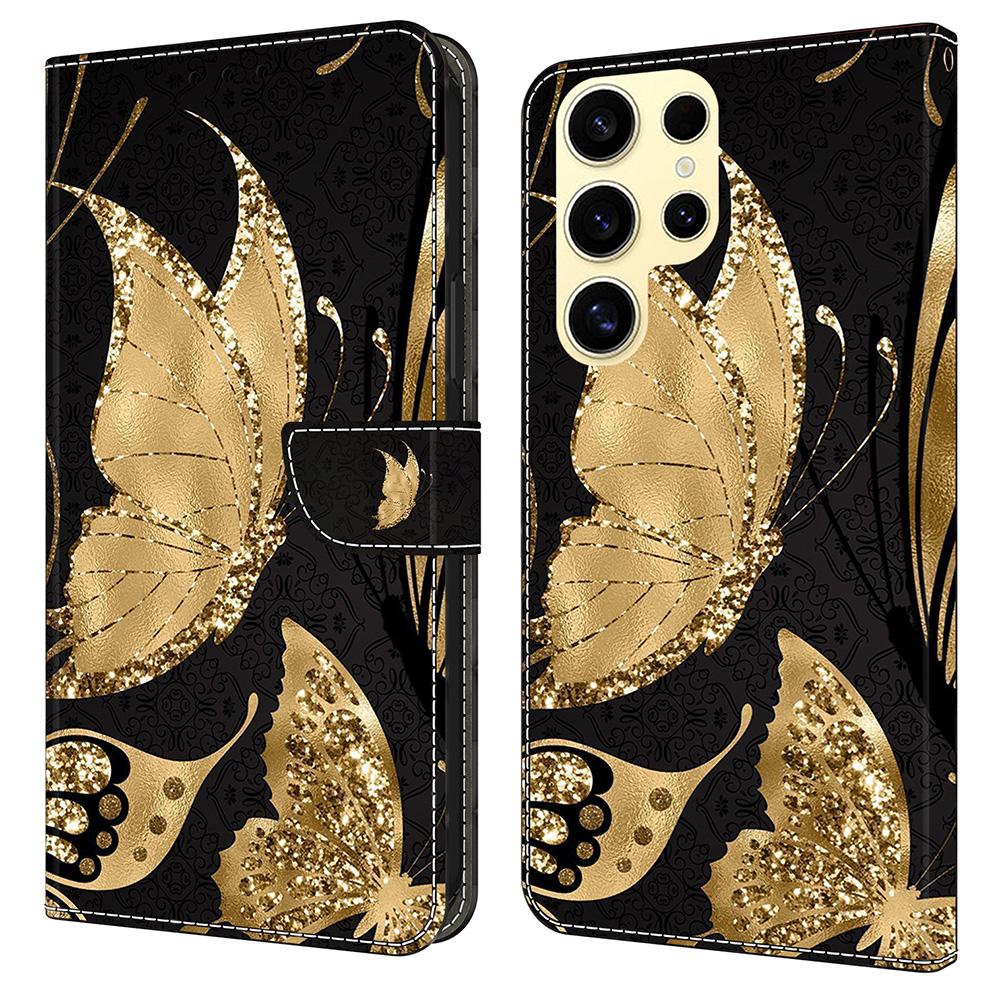 

Для Samsung Galaxy S25 Ultra чехол с магнитной застежкой и 3D-узором кожаный чехол-кошелек для телефона Golden Butterfly