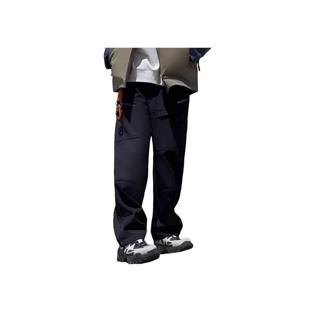 Li Ning CF Su Serie Fleece Warm Markenlogo Gestickt Gerades Bein Gestrickte Sporthose Herrenhose Schwarz AYKT829-1