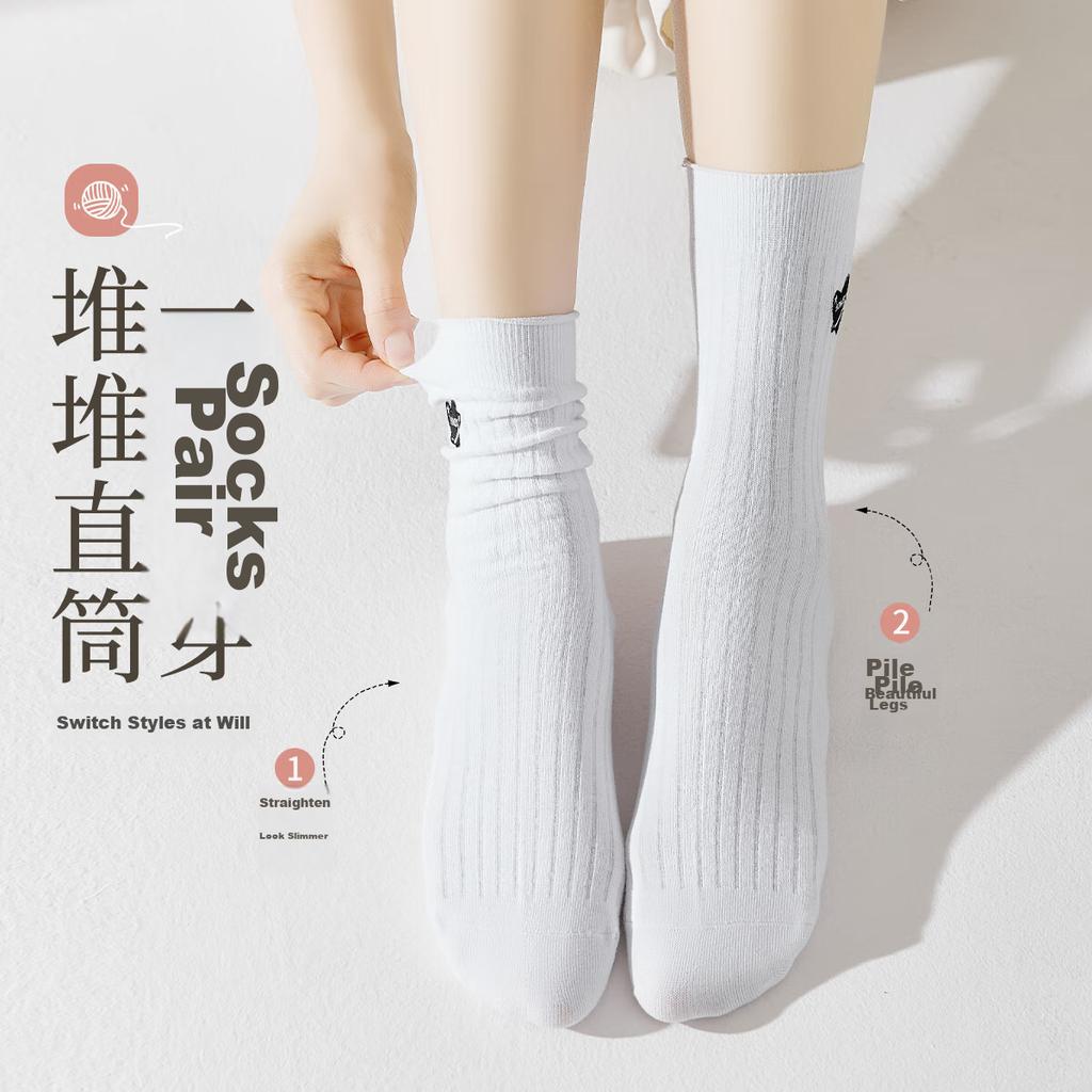 [100% Pure Cotton 10A ] Women's Socks, Breathable And Odor-Resistant, Sweat-Absorbing Embroidered Slouchy Mid-Calf Socks