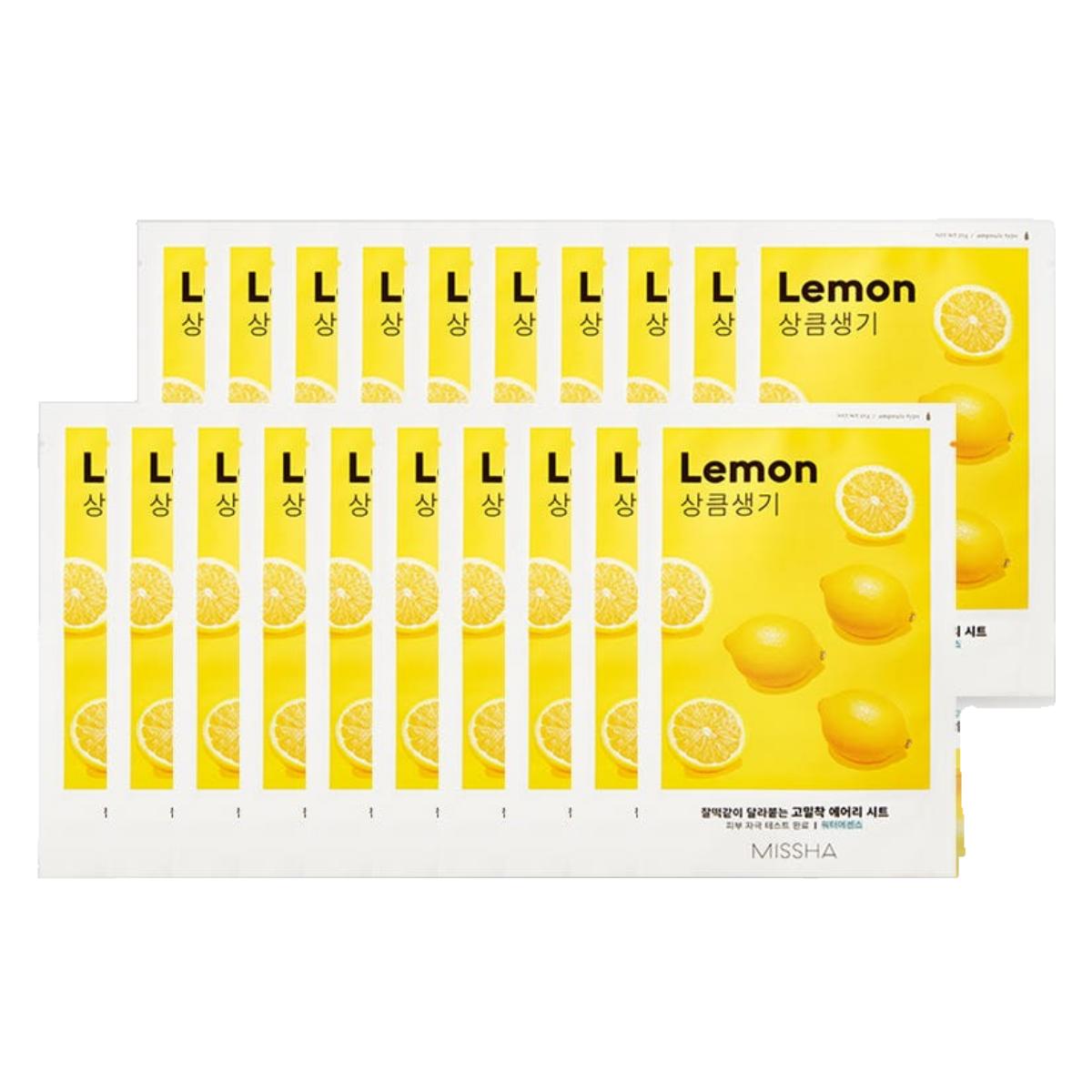 

Missha Airy Fit Sheet Mask Lemon Brightening & Revitalizing Skin Glow 20 Sheets Set