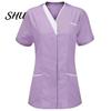 Tops Uniforme Camici da Infermiere Traspiranti Donna Scollo a V Manica Corta Tasche Top Scrub Tute Uniformi Patchwork Colore Design Lavoro Infermieristico