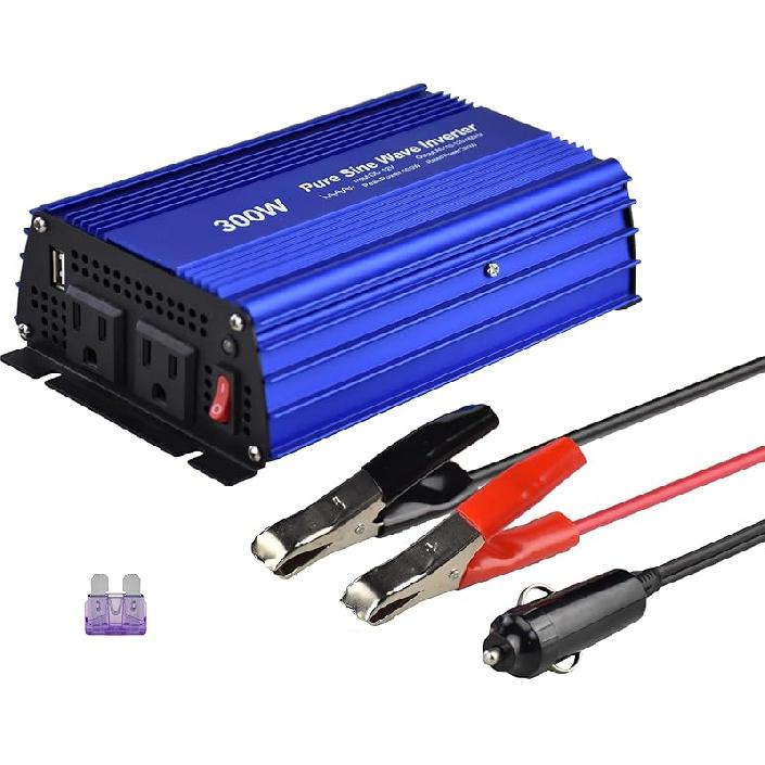 DC 12V to AC120V Pure Sine Wave Power Inverter 600W with Dual sockets Output and DC 5V 2Amp USB Output. Ideal for Most Small Power appliances. (600W)