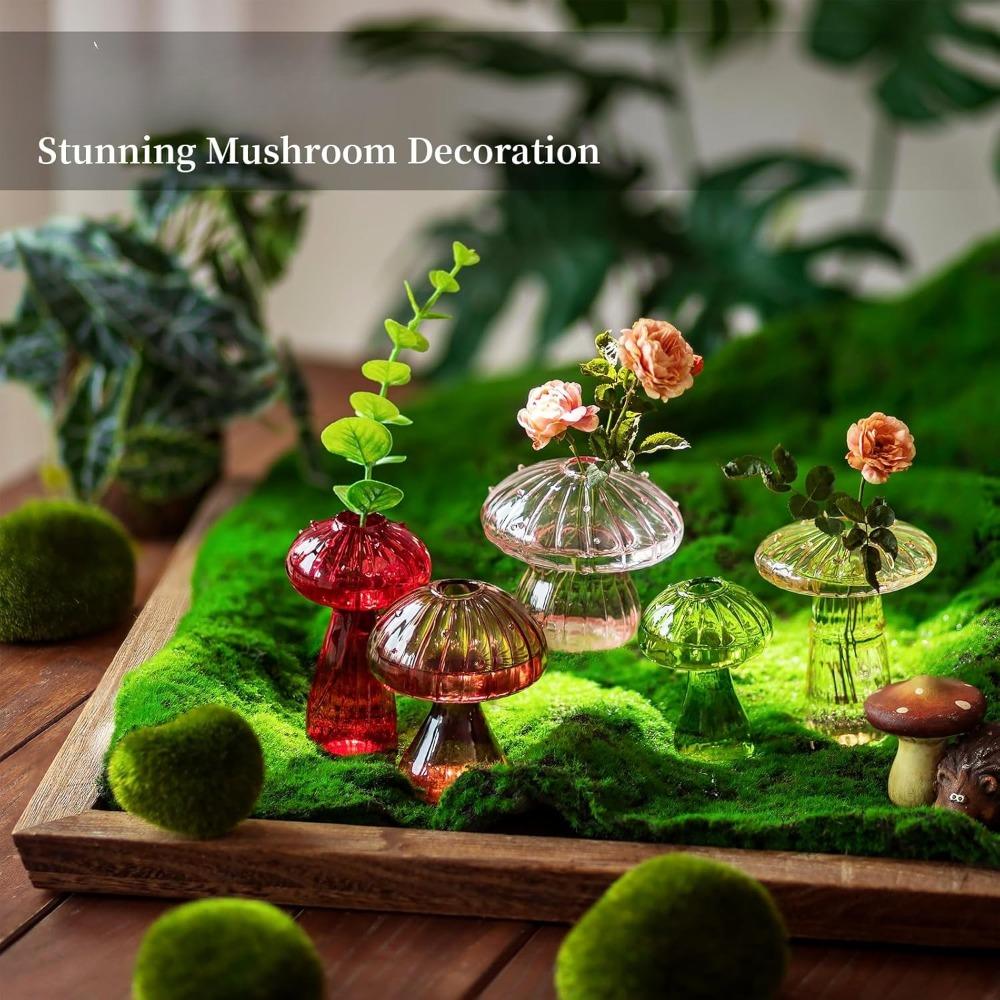 5pcs Mushroom Glass Planter Colored Plant Propagation Station Mini Terrarium for Plants Unique Small Glass Vase for Flowers
