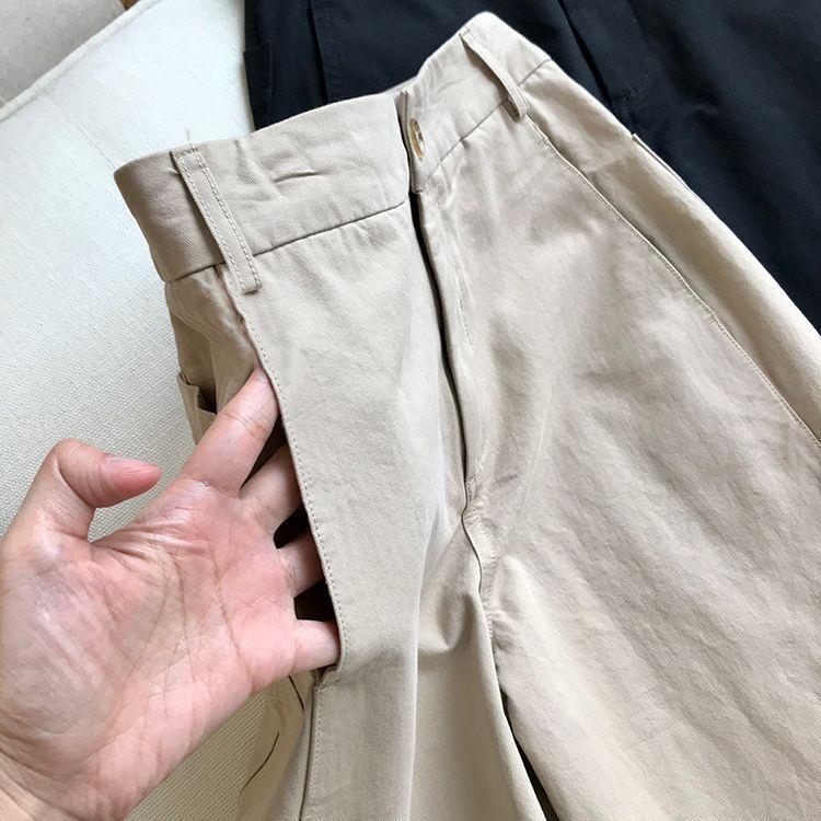 Women's Japanese-Style High-Waisted Cropped Wide-Leg Pants: Slimming Cotton Casuals for Spring