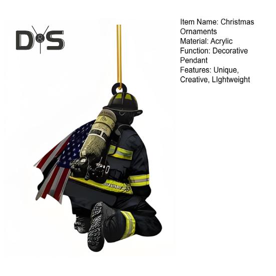 Jul Brandman Ornament Akryl Brandman Dekorationer Brandbekämpning Minnesak Hängande hänge för trädvägg Bildekoration